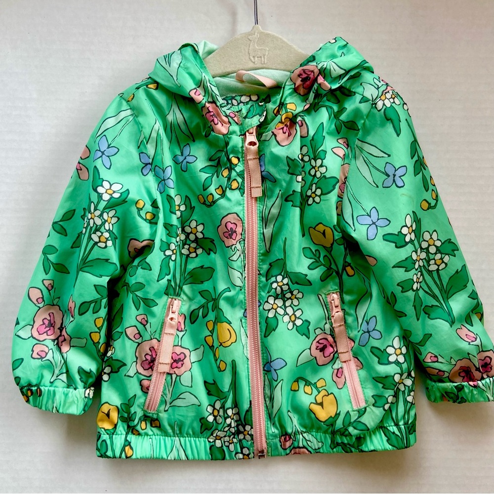 Cat& Toddler Jack Floral Windbreaker Lined Jacket 18M Green Pink